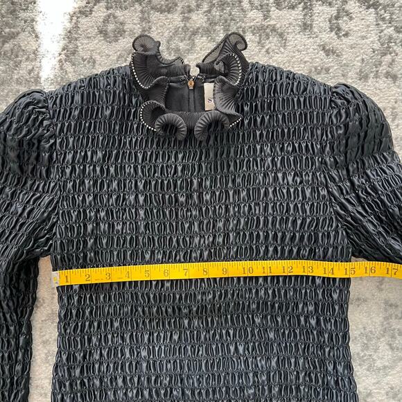 Vintage Jeanette for St. Martin Black Smocked Ruffle Cocktail Dress Stretch 6 - Picture 6 of 9